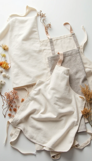 Natural Tone Aprons and Premium Kitchen Linen