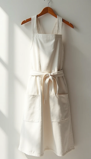 Minimalist Cross-Back Aprons in Natural Canvas Kitchen Linen