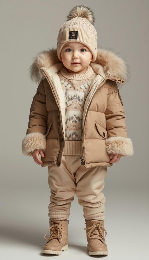 Infant's Premium Puffer Parka with Fur Cuffs and Nordic Sweater Set