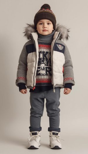 Infant's Padded Color-Block Jacket and Graphic Knit Outfit