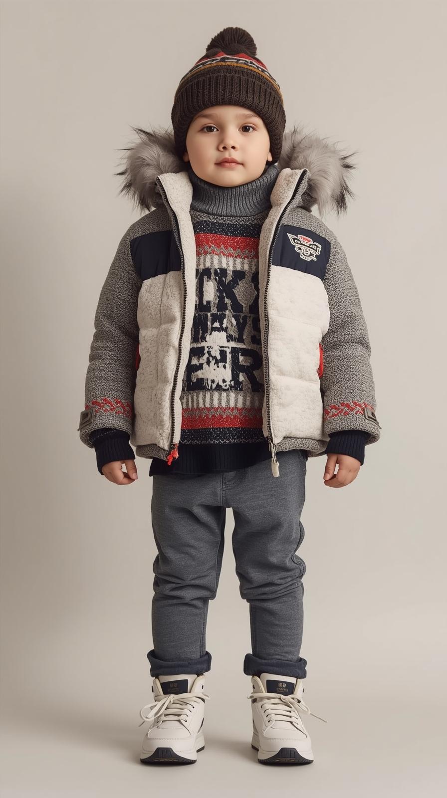 Infant's Padded Color-Block Jacket and Graphic Knit Outfit