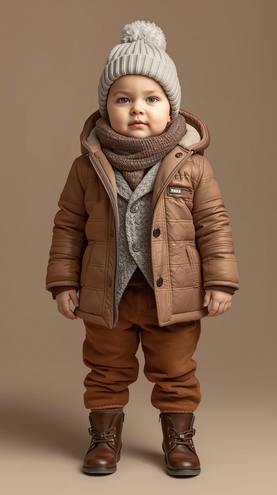 Infant's Cozy Puffer Jacket and Vest Layering Set - Brown