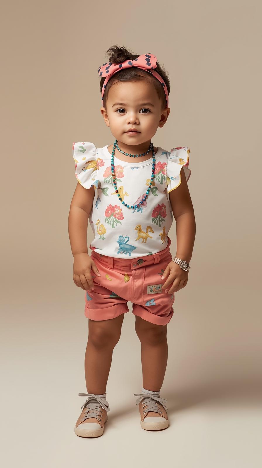 Infant Girl's Flutter-Sleeve Top and Pink Cuffed Shorts Outfit