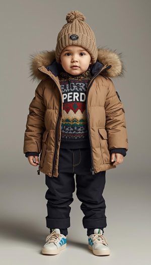 Baby's Stylish Winter Ensemble with Faux Fur Hood Trim