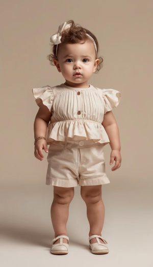 Infant Girl's Pleated Peplum Top and High-Waist Shorts Set