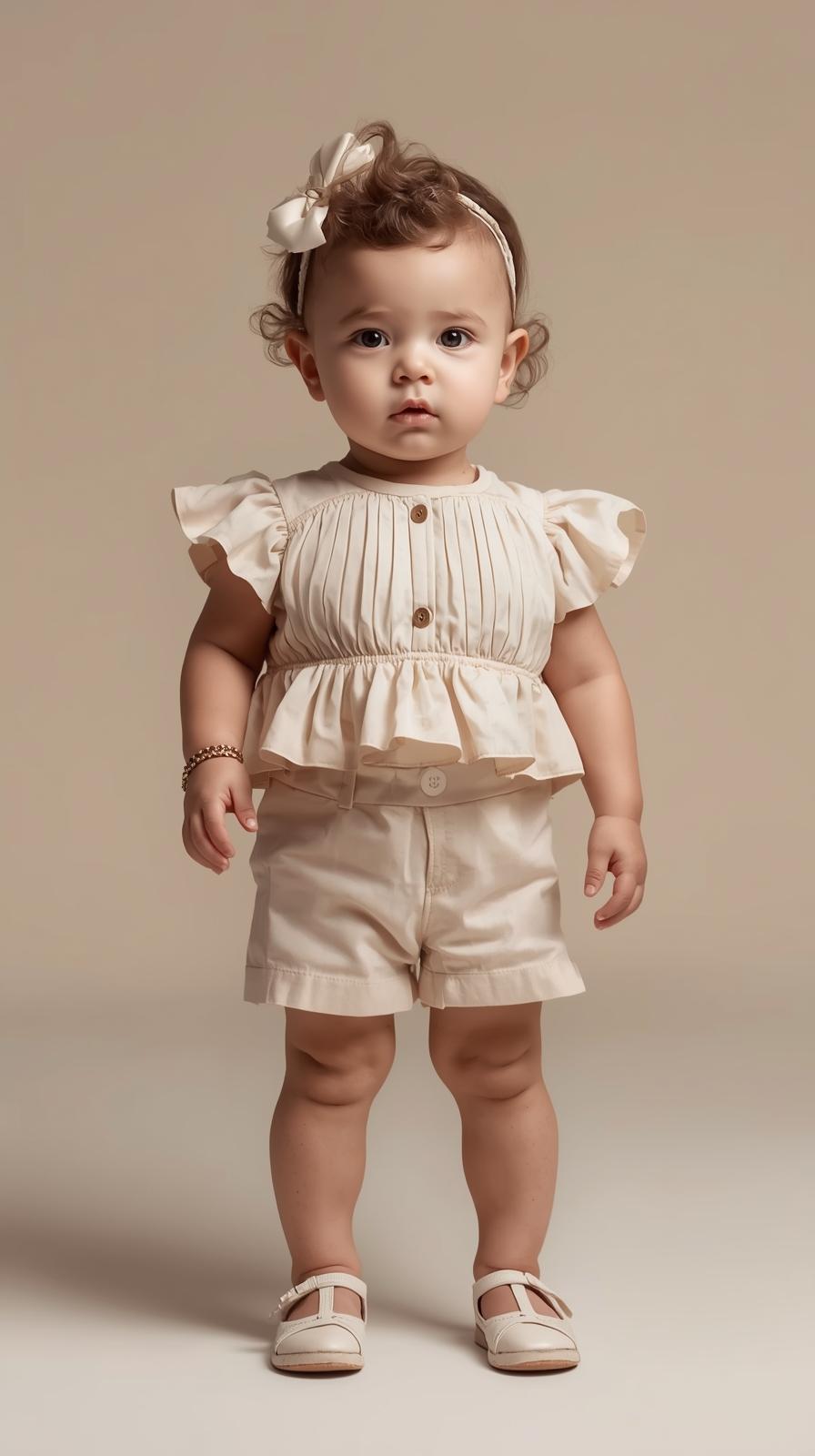 Infant Girl's Pleated Peplum Top and High-Waist Shorts Set