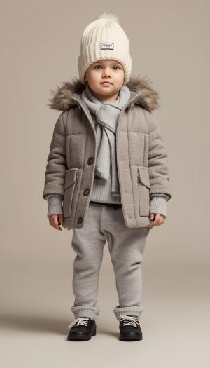 Baby's Stylish Monochromatic Winter Outfit with Faux Fur Hood