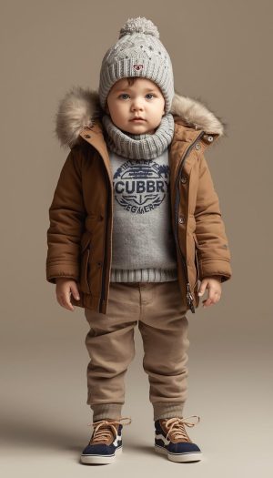 Infant's Warm Parka and Graphic Knit Outfit - Brown