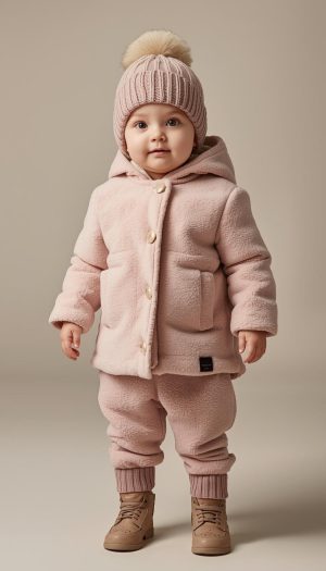 Infant's Fuzzy Sherpa Coat and Jogger Set - Pink