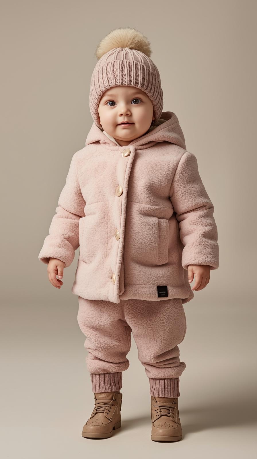 Infant's Fuzzy Sherpa Coat and Jogger Set - Pink