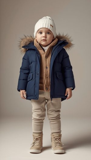 Baby's Stylish Winter Ensemble with Faux Fur Hood and Cardigan