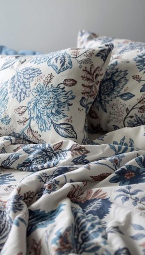Grand Blue Botanical Printed Bed Sheet and Pillowcase Set