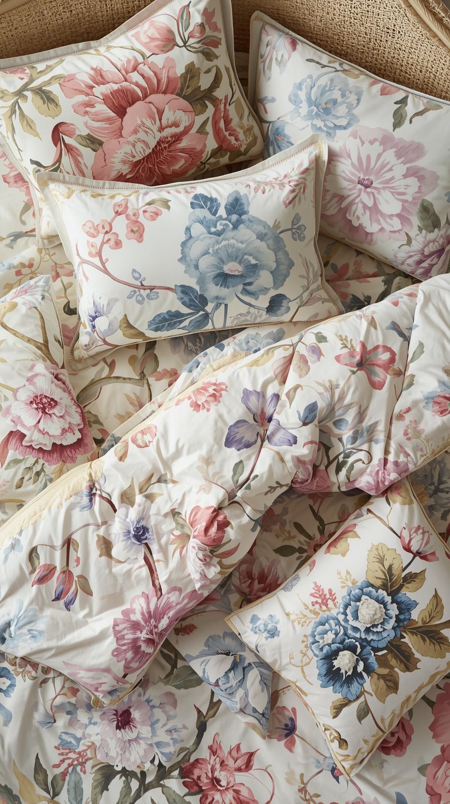 Multi-Color Botanical Bed Linen and Comforter Ensemble