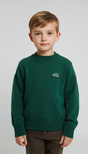 Boys' Forest Green Ribbed Crewneck Sweater