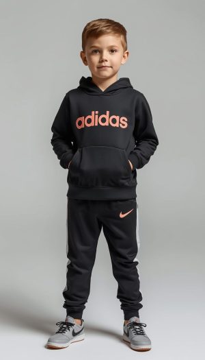 Adidas Kids Black Hoodie & Black Trouser Set