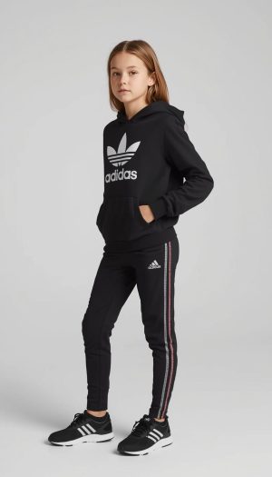 Girl's Black Adidas Tracksuit