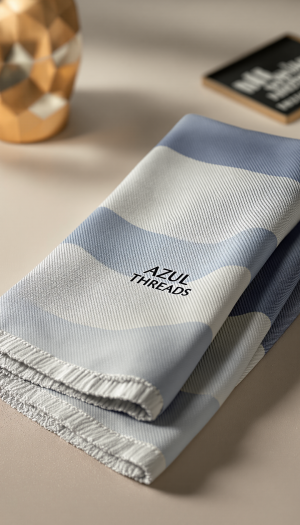 Modern Blue and White Striped Table Napkins Set