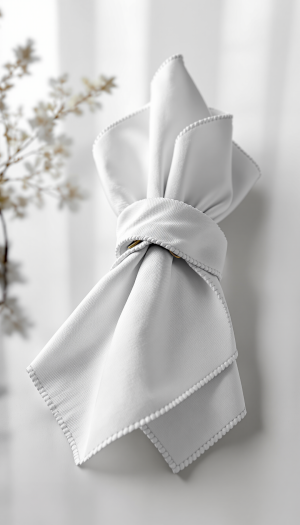 Formal Knot Style Table Napkins with Gold Accent Ring