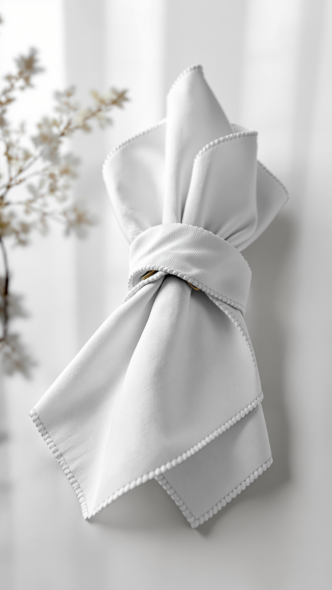 Formal Knot Style Table Napkins with Gold Accent Ring