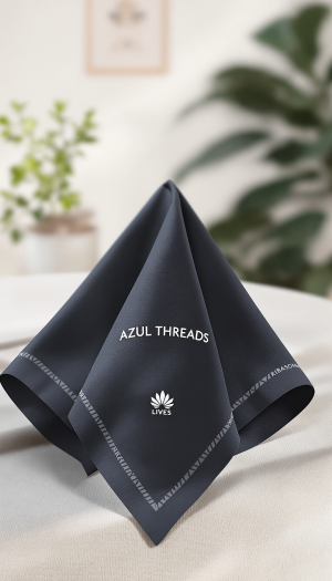 Sophisticated Navy Blue Table Napkins with Decorative Border