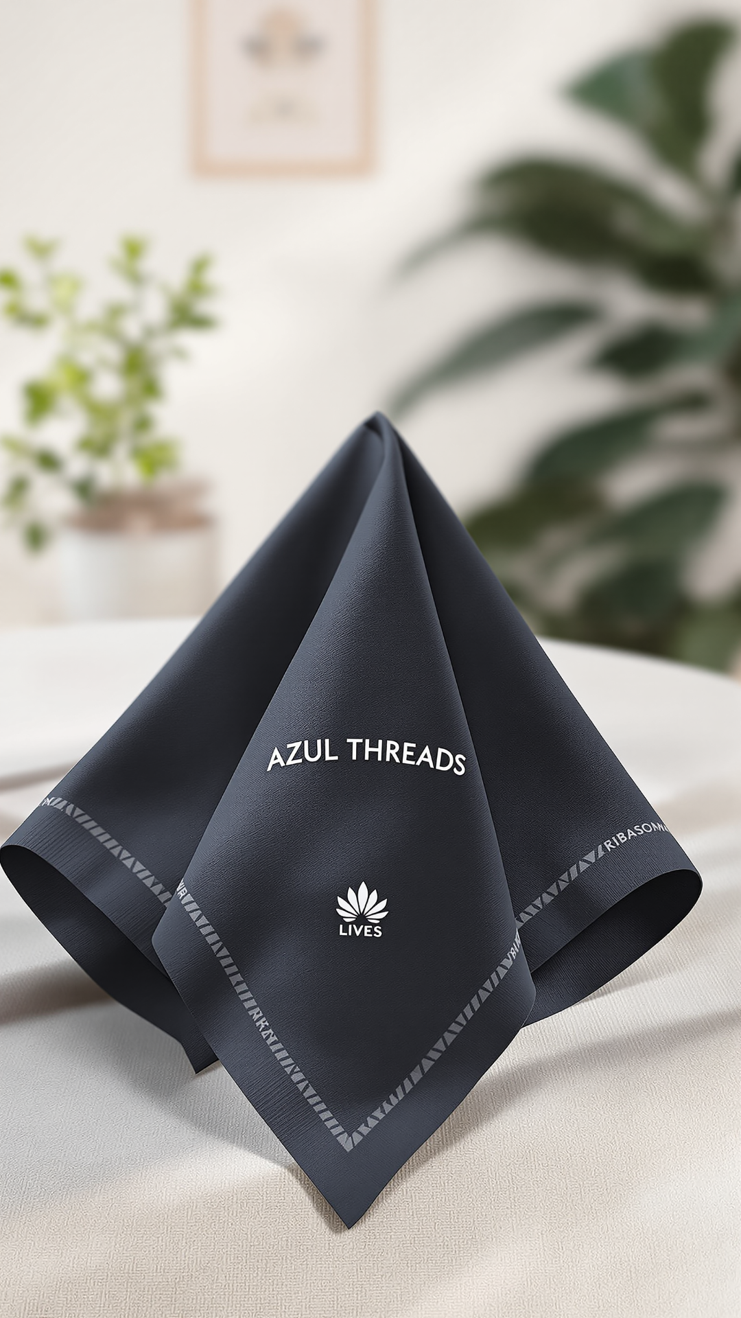 Sophisticated Navy Blue Table Napkins with Decorative Border