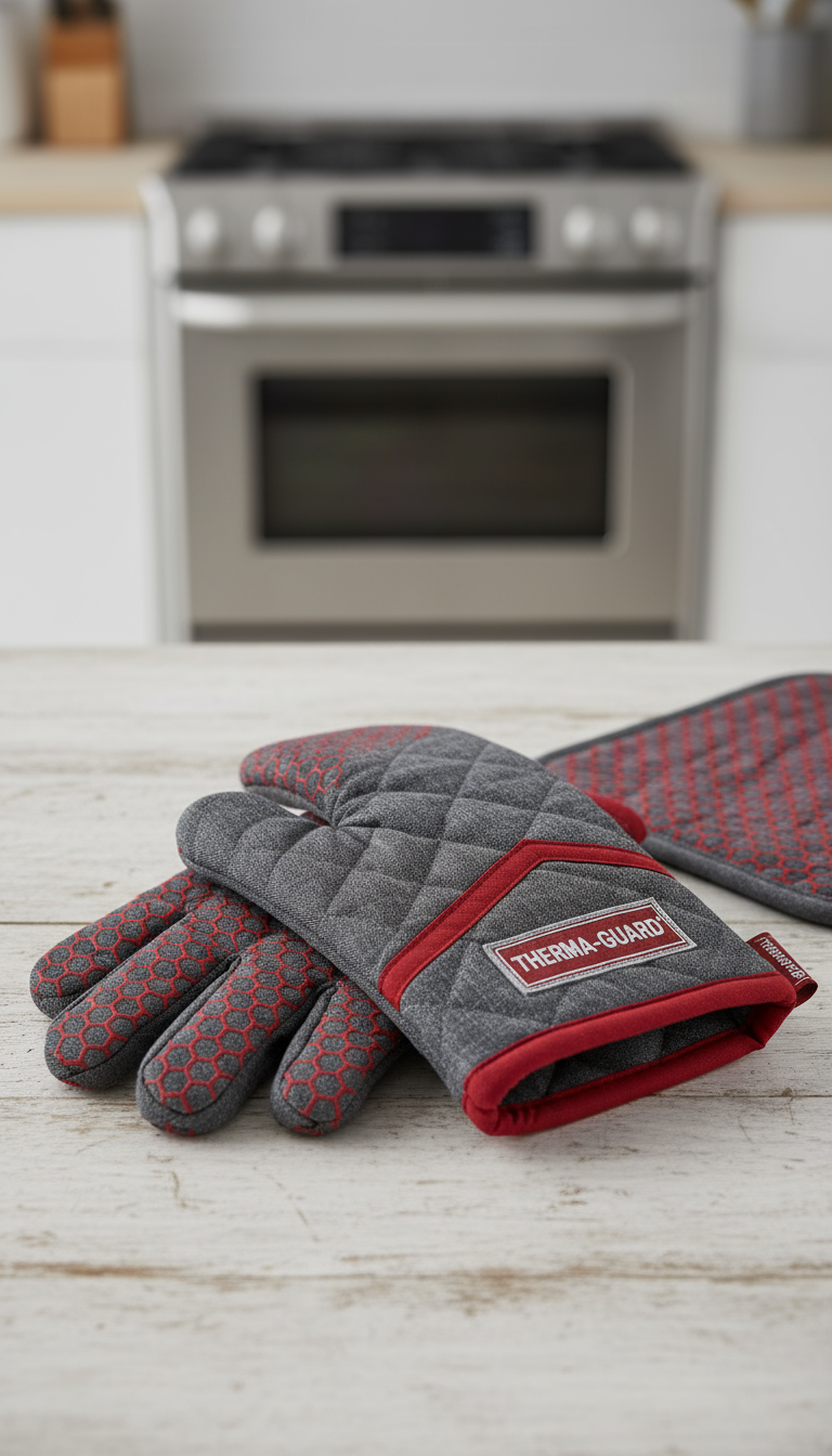 Five-Finger Quilted Oven Gloves and Potholder Set
