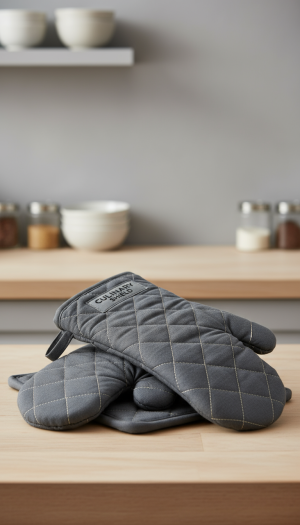 Stylish Diamond-Quilted Oven Gloves and Potholder Set
