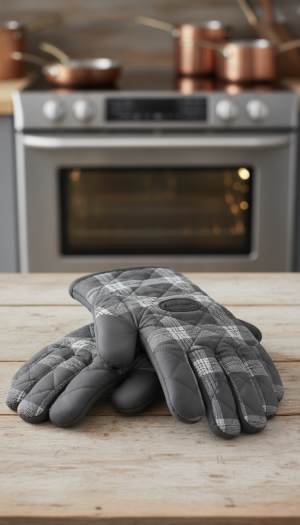 raditional Plaid Five-Finger Oven Gloves with Enhanced Grip