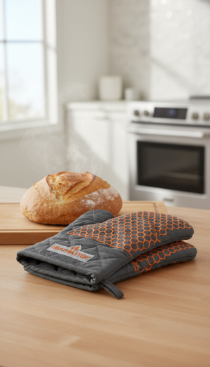 High-Heat Protection Oven Gloves with Bright Orange Non-Slip Grip