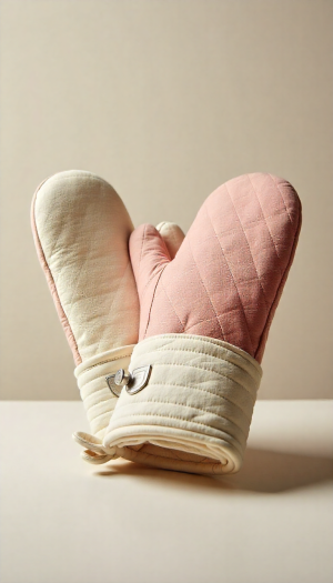Blush & Ivory Quilted Oven Mitts with Wide Cuff