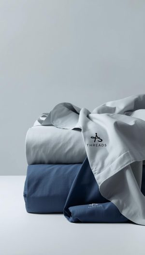 Navy and Sky Blue Fitted Sheets and Contemporary Bed Linen Set