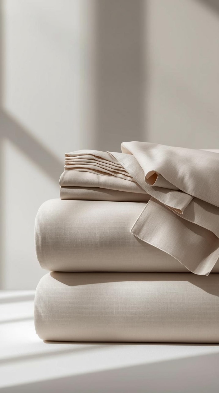 Neutral Fitted Sheets and Complete Bed Linen Stack
