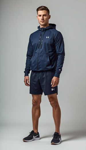 Men's Training Zip Jacket & Shorts Set - Navy