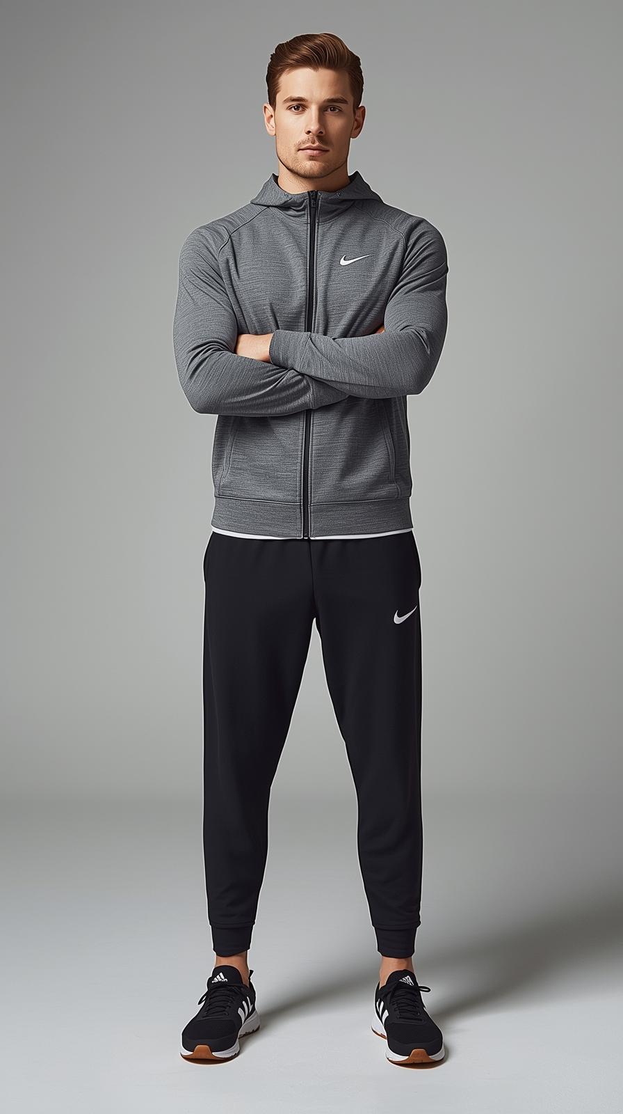 Men's Heather Grey Training Full-Zip Hoodie