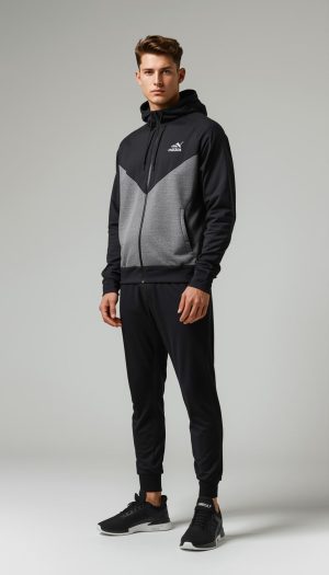 Men's Block Panel Zip Hoodie Tracksuit