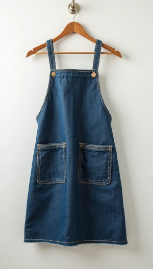 Cross-Back Denim Aprons with Dual Pockets and Contrast Stitching