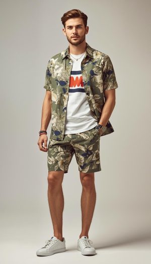 Men's Lightweight Linen Blend Shirt & Shorts Set