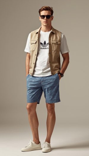 Men's Summer Casual Button-Up and Shorts Outfit