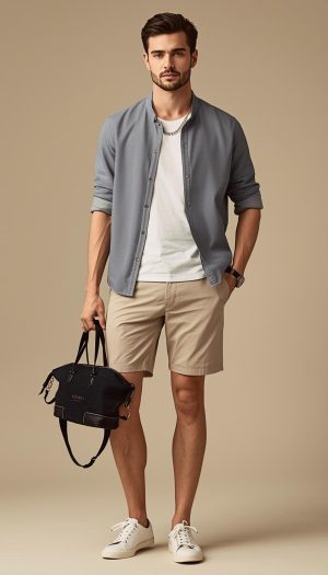 Men's Casual Summer Outfit: Tee and Light Denim and Shorts