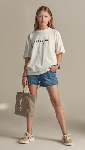 Teen Girl's Relaxed Fit Graphic T-Shirt and Denim Shorts Combo