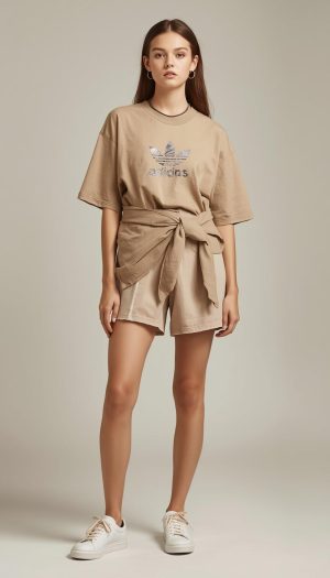 Teen Girl's adidas Oversized Tee & Tie-Front Shorts Set