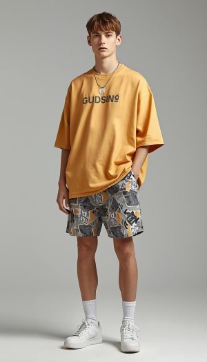Teen's Street Style Mustard Tee & Abstract Print Shorts