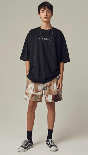 Teen Boy's Relaxed Fit Graphic Tee & Camouflage Shorts Set