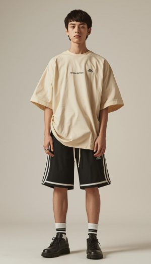 Teen's adidas Neutral Oversized T-Shirt and Black Shorts Combo