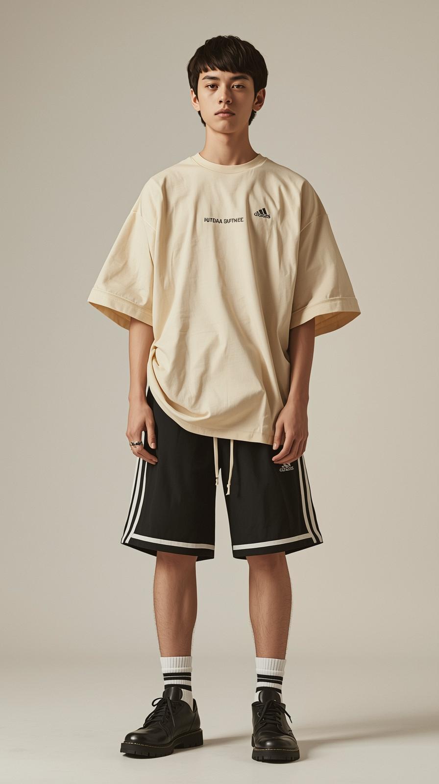 Teen's adidas Neutral Oversized T-Shirt and Black Shorts Combo