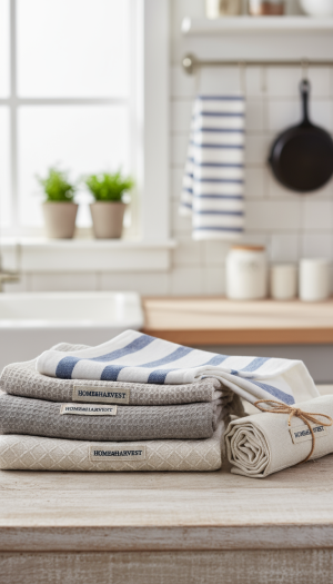 HOME & HARVEST Waffle & Stripe Towels Collection