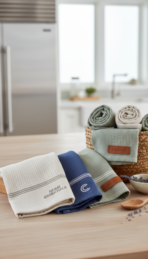 Essential HOME ESSENTIALS Kitchen Towels in Coastal & Sage Tones