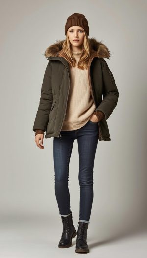Teen Girl's Fur-Trim Hooded Parka and Cozy Sweater Set