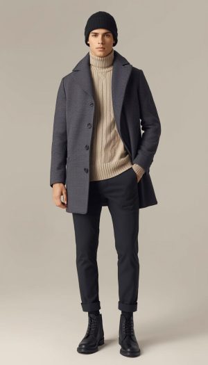 Teen's Smart Casual Winter Set: Coat, Knitwear, and Beanie