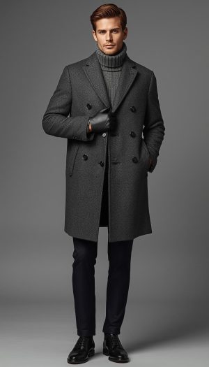 Men's Classic Charcoal Overcoat Style